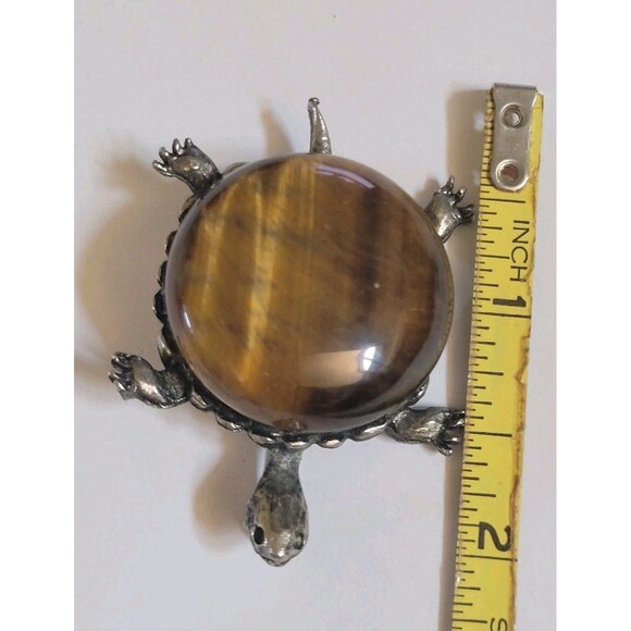 Vintage Shimmering Tigers Eye Stone Turtle Tortoise Brooch Pin - Picture 6 of 7